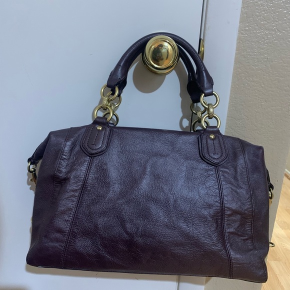 Coach Campbell Turnlock Leather Large Satchel Bag in Pearlized Plum - Picture 2 of 11